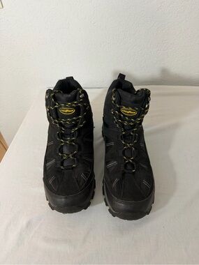 Black Hiking Boots with Yellow Stitching and Laces